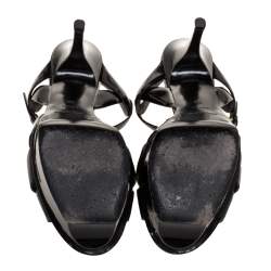 مملوكة مسبقًا Saint Laurent Paris Black Patent Leather Tribute Platform Sandals Size 38