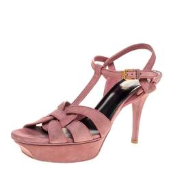 Saint Laurent Paris Pink Suede Tribute Platform Sandals Size 39