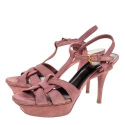 Pre Owned Saint Laurent Paris Pink Suede Tribute Platform Sandals Size 39