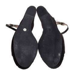 Saint Laurent Paris Black Patent And Embossed Velvet Wedge Platform Sandals 38