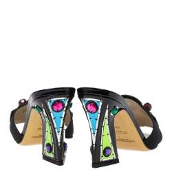 Pre Owned Saint Laurent Paris Black Gem Embellished Open Toe Sandals Size 35.5