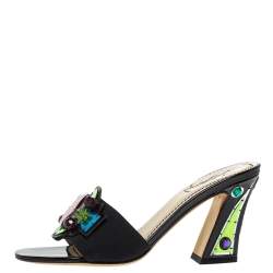 Pre Owned Saint Laurent Paris Black Gem Embellished Open Toe Sandals Size 35.5