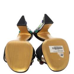 Pre Owned Saint Laurent Paris Black Gem Embellished Open Toe Sandals Size 35.5