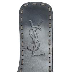 مملوكة مسبقًا صندل سلايد فلات سان لوران باريس مزين نقشة نبضات القلب جلد و كانفاس أبيض و أسود مقاس 35.5