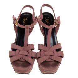Saint Laurent Paris Pink Suede Tribute Platform Sandals Size 40