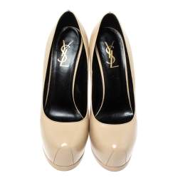 Saint Laurent Beige Leather Tribtoo Platform Pumps Size 38.5
