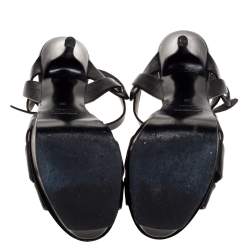 مملوكة مسبقًا Saint Laurent Paris Black Leather Tribute Platform Sandals Size 38