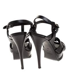 مملوكة مسبقًا Saint Laurent Paris Black Leather Tribute Platform Sandals Size 38