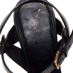 مملوكة مسبقًا Saint Laurent Paris Black Leather Tribute Platform Sandals Size 38