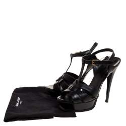 مملوكة مسبقًا Saint Laurent Paris Black Leather Tribute Platform Sandals Size 38