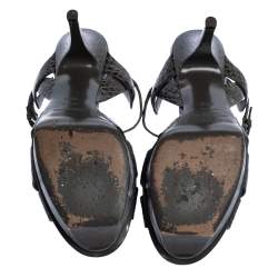 مملوكة مسبقًا Saint Laurent Paris Dark Grey Croc Embossed Leather Tribute Sandals Size 38.5