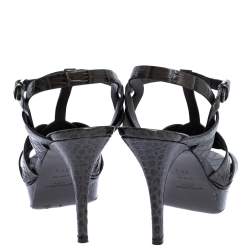 مملوكة مسبقًا Saint Laurent Paris Dark Grey Croc Embossed Leather Tribute Sandals Size 38.5