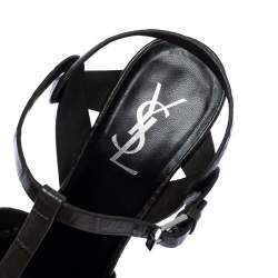 مملوكة مسبقًا Saint Laurent Paris Dark Grey Croc Embossed Leather Tribute Sandals Size 38.5