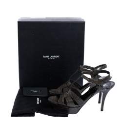 مملوكة مسبقًا Saint Laurent Paris Dark Grey Croc Embossed Leather Tribute Sandals Size 38.5