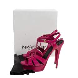 مملوكة مسبقًا صندل سان لوران باريس سير كاحل نعل سميك تربيوت جلد وردى مقاس 41