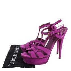 Pre Owned Saint Laurent Paris Fuchsia Suede Tribute Platform Sandals Size 39.5