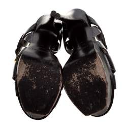 مملوكة مسبقًا Saint Laurent Paris Burgundy Patent Leather Tribute Platform Sandals Size 35