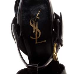 مملوكة مسبقًا Saint Laurent Paris Burgundy Patent Leather Tribute Platform Sandals Size 35