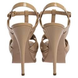 مملوكة مسبقًا Saint Laurent Paris Cream Patent Leather Tribute Platform Sandals Size 36.5
