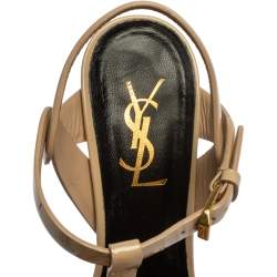 مملوكة مسبقًا Saint Laurent Paris Cream Patent Leather Tribute Platform Sandals Size 36.5