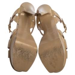 مملوكة مسبقًا Saint Laurent Paris Cream Patent Leather Tribute Platform Sandals Size 36.5