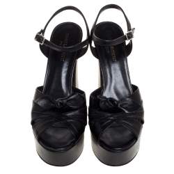 Pre Owned صندل سان لوران "كاندي" مزين بفيونكة و بنعل سميك جلد ثعبان بيج مقاس 38.5