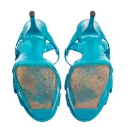 Pre Owned Saint Laurent Paris Turquoise Patent Leather Tribute Platform Sandals Size 37