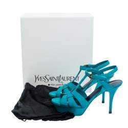 Pre Owned Saint Laurent Paris Turquoise Patent Leather Tribute Platform Sandals Size 37