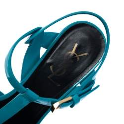 Pre Owned Saint Laurent Paris Turquoise Patent Leather Tribute Platform Sandals Size 37