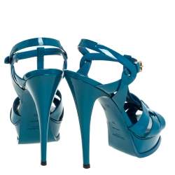 مملوكة مسبقًا Saint Laurent Paris Teal Patent Leather Tribute Platform Sandals Size 38