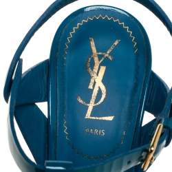 مملوكة مسبقًا Saint Laurent Paris Teal Patent Leather Tribute Platform Sandals Size 38