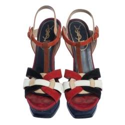 Pre Owned Saint Laurent Paris Multicolor Suede Tribute Platform Sandals Size 38.5