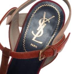 Pre Owned Saint Laurent Paris Multicolor Suede Tribute Platform Sandals Size 38.5