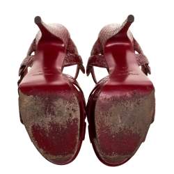 Pre Owned صندل تريبيوت سان لوران باريس جلد نقش تمساح أحمر مقاس 38