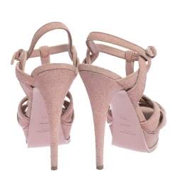 Pre Owned صندل سان لوران نعل سميك تريبيوت سويدي منقوش كوارتز وردي مقاس 38.5