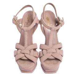 Pre Owned صندل سان لوران نعل سميك تريبيوت سويدي منقوش كوارتز وردي مقاس 38.5