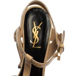 Pre Owned Saint Laurent Paris Beige Patent Leather Tribute Platform Sandals Size 39