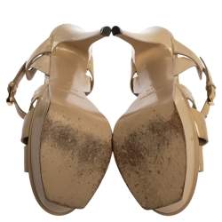 Pre Owned Saint Laurent Paris Beige Patent Leather Tribute Platform Sandals Size 39
