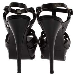 Pre Owned Saint Laurent Paris Black Croc Embossed Leather Tribute Platform Sandals Size 39