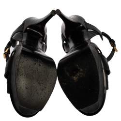 Pre Owned Saint Laurent Paris Black Croc Embossed Leather Tribute Platform Sandals Size 39