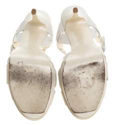 Pre Owned Saint Laurent Paris White Perforated Leather Tribute Platform Ankle Strap Sandals Size 39