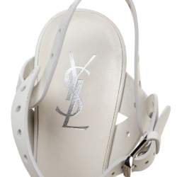 Pre Owned Saint Laurent Paris White Perforated Leather Tribute Platform Ankle Strap Sandals Size 39