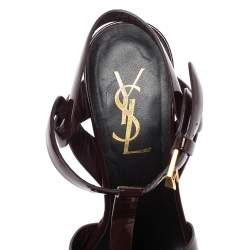 مملوكة مسبقًا صندل سان لوران باريس سير كاحل تريبوت جلد بني نعل سميك مقاس 39.5