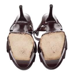 مملوكة مسبقًا صندل سان لوران باريس سير كاحل تريبوت جلد بني نعل سميك مقاس 39.5