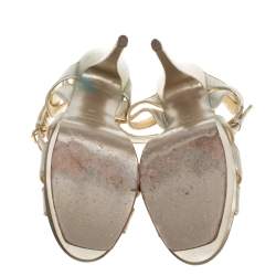 مملوكة مسبقًا Saint Laurent Paris Gold Leather Tribute Platform Ankle Strap Sandals Size 39