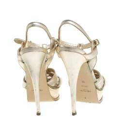 مملوكة مسبقًا Saint Laurent Paris Gold Leather Tribute Platform Ankle Strap Sandals Size 39