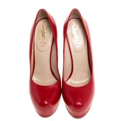 Saint Laurent Paris Red Leather Tribtoo Platform Pumps Size 38.5
