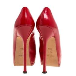 Saint Laurent Paris Red Leather Tribtoo Platform Pumps Size 38.5