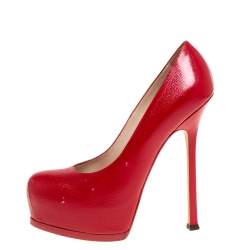 Saint Laurent Paris Red Leather Tribtoo Platform Pumps Size 38.5