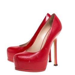 Saint Laurent Paris Red Leather Tribtoo Platform Pumps Size 38.5